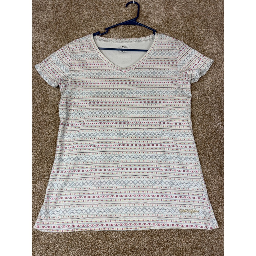 Noble Outfitters Womens Large Shirt Geometric Tug-Free V-Neck Tee Riding Cowgirl
